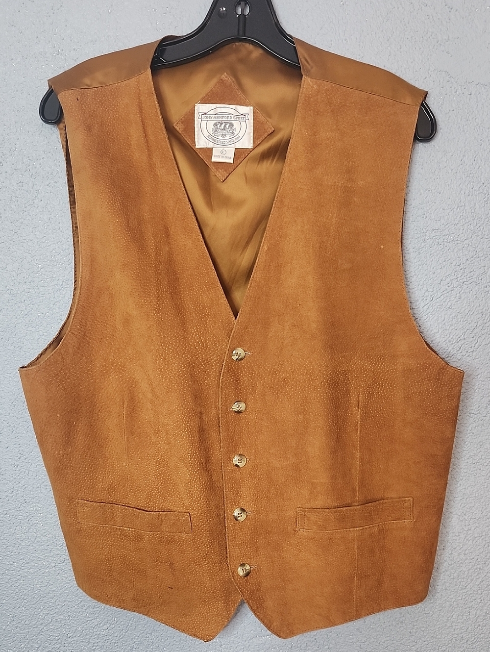 John Ashford Men's Suede Vest in Cognac Brown